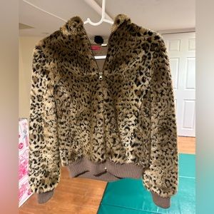 Lux Leopard Print Faux Fur Hooded Jacket